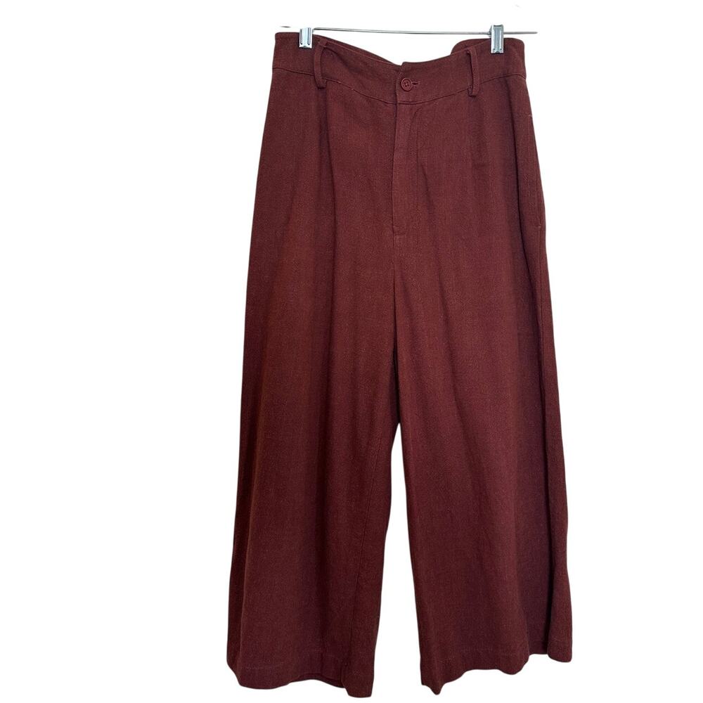 7115 by Szeki Linen Cotton Wide Leg Cropped Pants Rust Red Size M - Picture 8 of 8